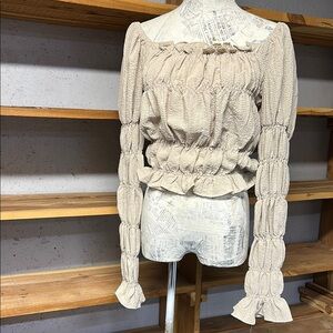Line & Dot Beige Smocked Long Sleeve Top Size M NWT
